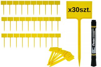 Etykiety rabatowe, tabliczki do roślin NR7, 4x6m z nóżką 12cm, żółte  - 30szt + Marker