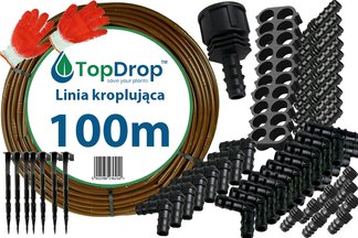 Linia kroplująca (wąż kroplujący) Top Drop 100mb 2,1l/h 33cm + 70 akcesoriów + rękawice GRATIS