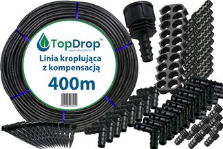 Linia kroplująca (wąż kroplujący) z kompensacją Top Drop  400mb 2l/h 33cm + 100 akcesoriów