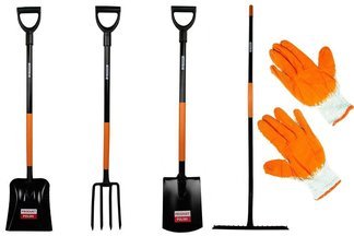 Zestaw narzędzi ogrodniczych ergonomicznych Vulcanus: łopata, szpadel, grabie i widły + rękawiczki GRATIS!