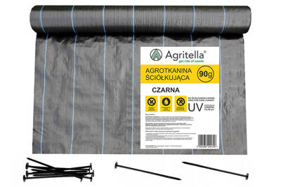 Agrotkanina czarna Agritella 0,6x100m 90g + szpilki 19cm 50szt