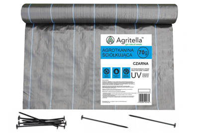 Agrotkanina czarna Agritella 2,2x100m 70g + Szpilki mocujące 19cm 50szt