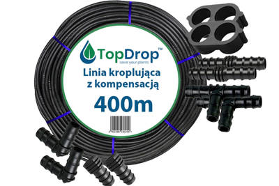 Linia kroplująca (wąż kroplujący) z kompensacją Top Drop 400mb 2l/h 33cm + 10 akcesoriów