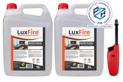 Lux Fire™ 10 litrów –  ekologiczne biopaliwo do kominka (bioetanol do biokominka) + Zapalarka GH11
